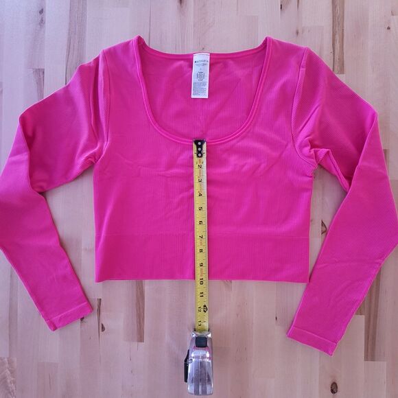 Athleta Womens Aurora Seamless Crop Top Long Sleeve Tulip Pink Size L Yoga Gym - Picture 9 of 11